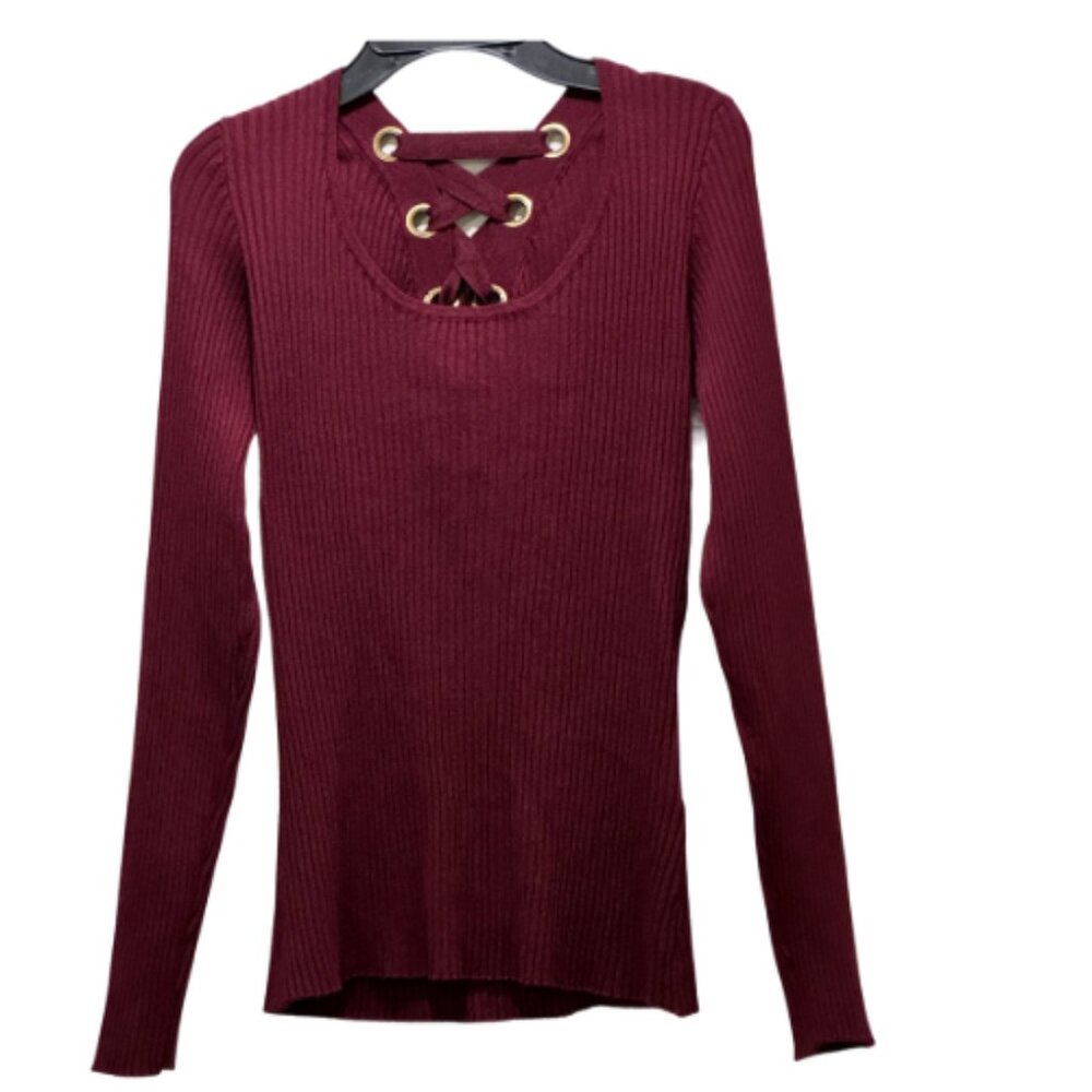 Women Burgundy Ribbed Sweater SizeL